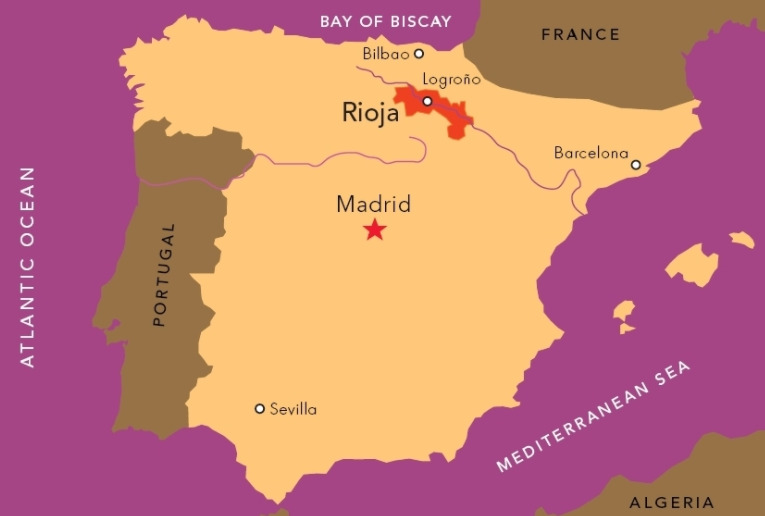 Vị trí địa lý của vùng làm rượu vang Rioja