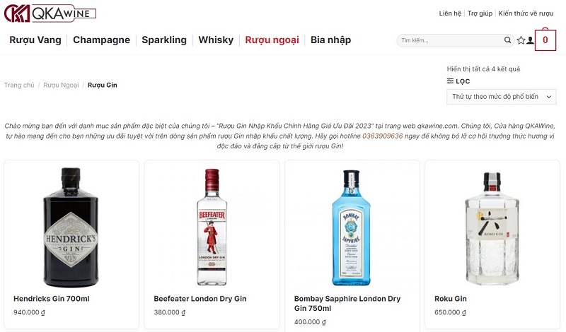 Giao diện website QKAWine