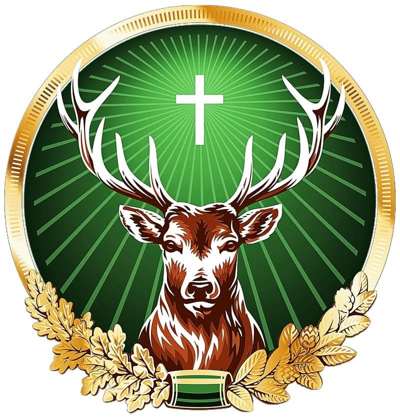 Logo hình con nai và cây thập giá của thương hiệu Jagermeister