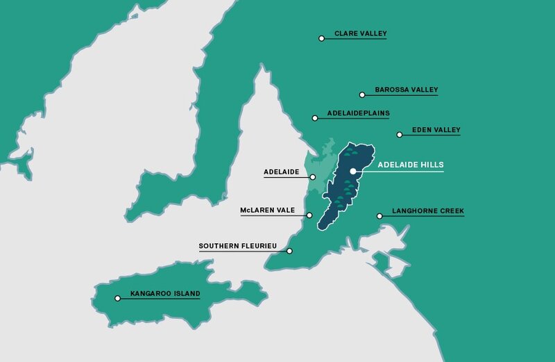 Adelaide Hills trên bản đồ vùng làm vang Mount Lofty Ranges