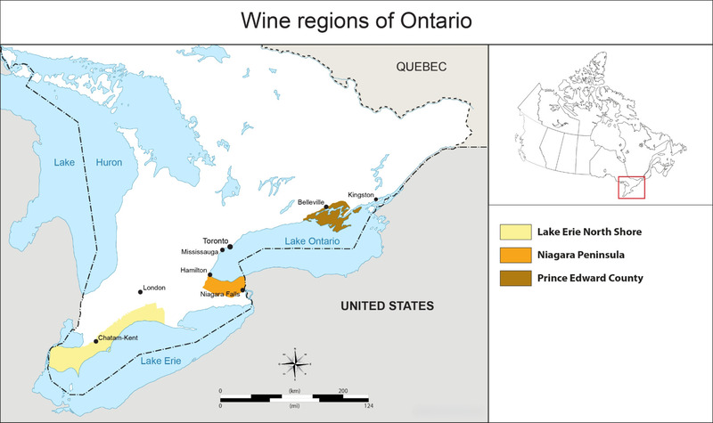 Vị trí vùng làm vang Ontario trên bản đồ