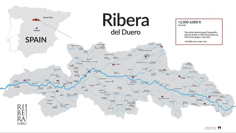 Bản đồ vùng rượu vang Ribera Del Duero