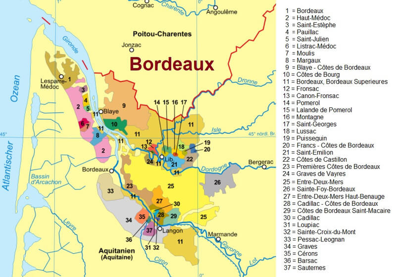 Listrac-Médoc (số 6) nằm ở khu vực Haut-Médoc của Bordeaux