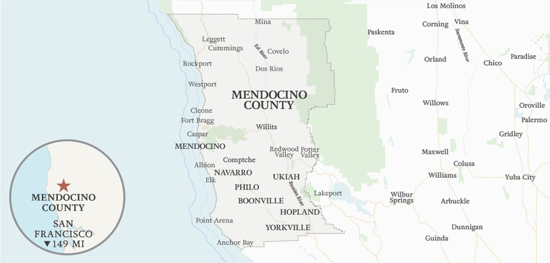 Vùng làm vang Mendocino County trên bản đồ