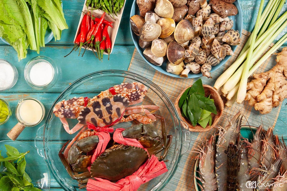 Vang California với các món hải sản, món thanh