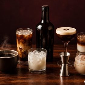 Ly Baileys pha cà phê và cocktail kem trên quầy bar