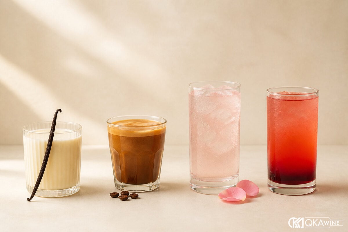 Vanilla Caramel Rose Grenadine ghép với nguyên liệu tương ứng