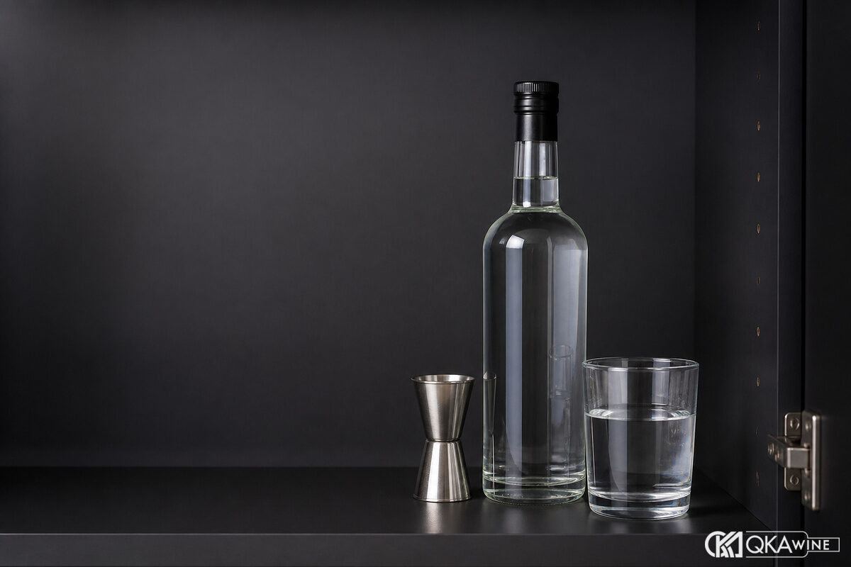 Chai Sambuca dựng đứng trong tủ kín tránh ánh nắng