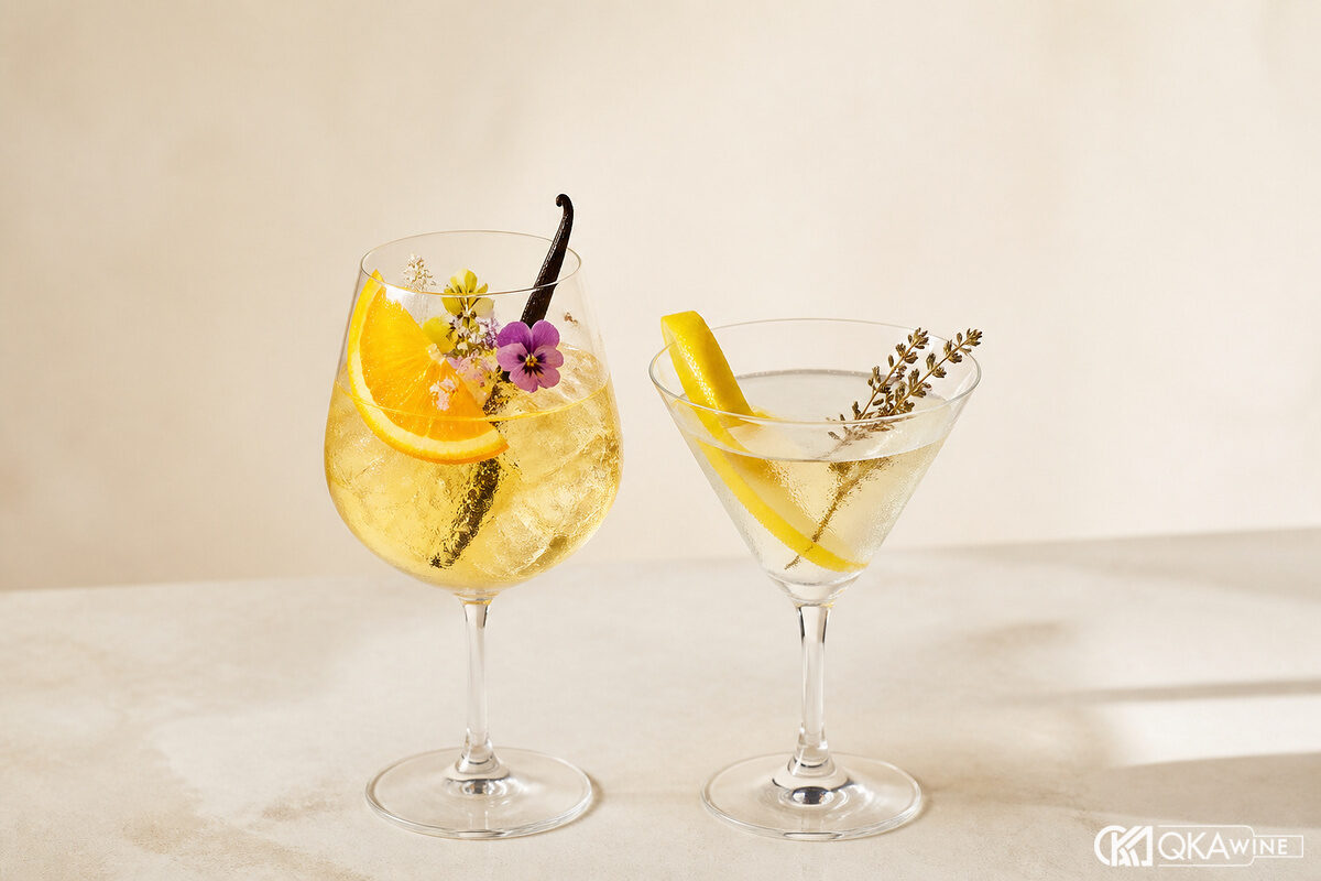 Hai ly Bianco và Dry Vermouth đặt cạnh nhau để so màu