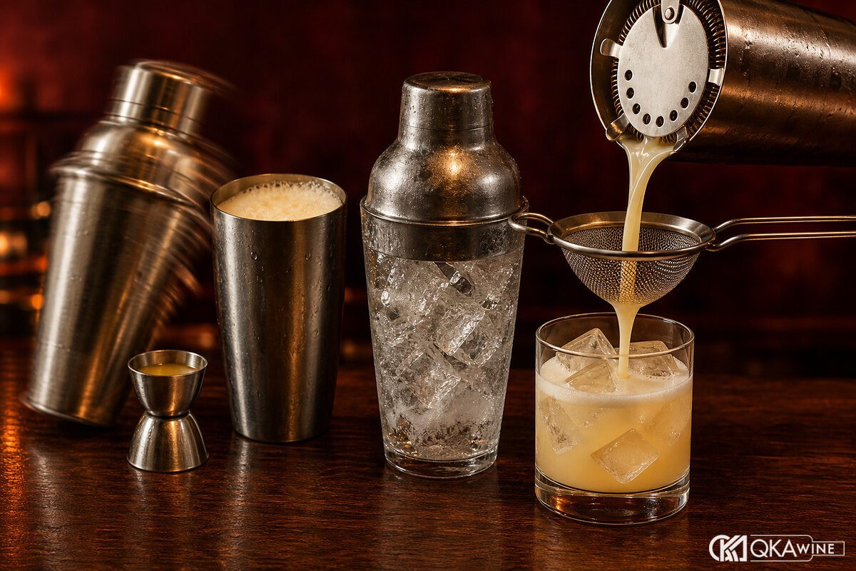 Bartender dry shake rồi lắc với đá cho Amaretto Sour