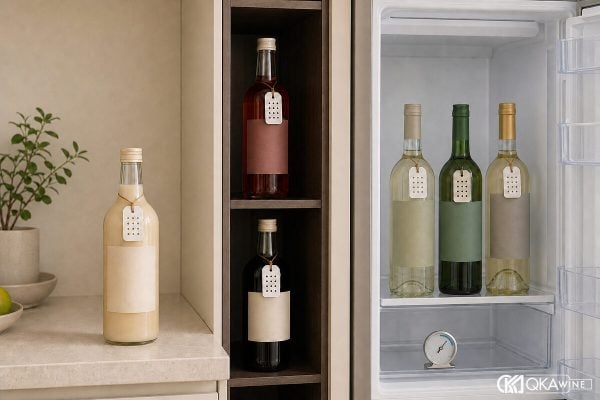 Các chai liqueur kem trái cây cà phê và Vermouth được phân khu