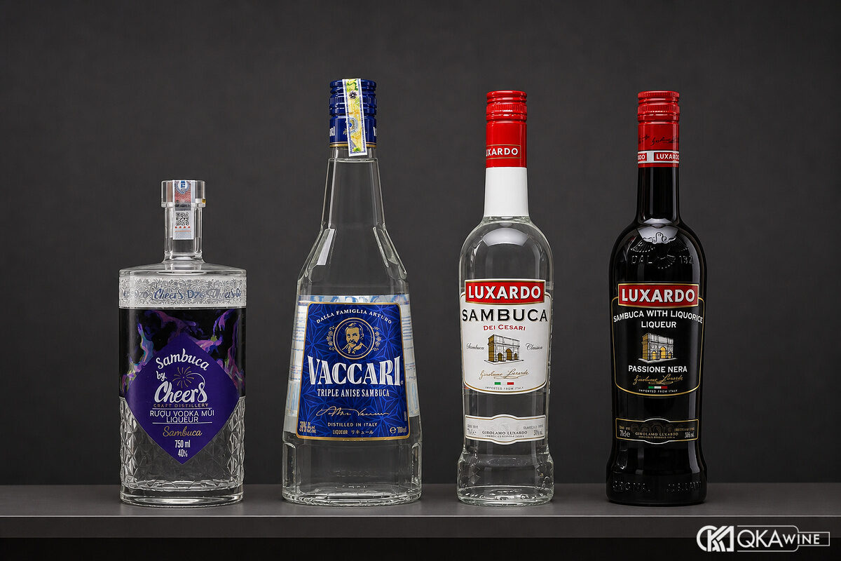 Cheers Vaccari và hai chai Luxardo Sambuca trên kệ