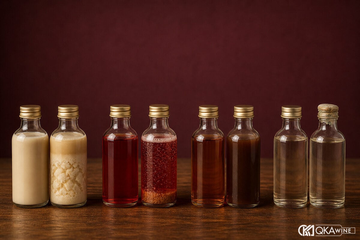 Hai ly so sánh màu trong và cặn bất thường của liqueur