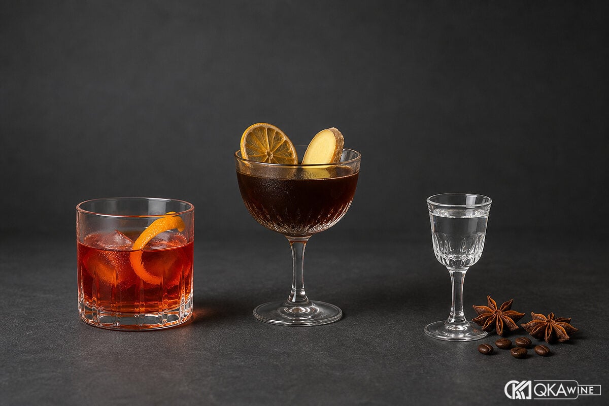 Campari Jagermeister Sambuca cùng thảo mộc vỏ cam hoa hồi