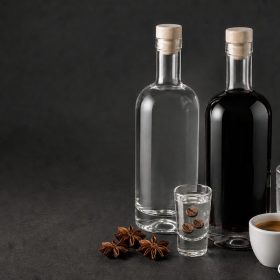 Ly Sambuca trong cạnh hoa hồi và ba hạt cà phê