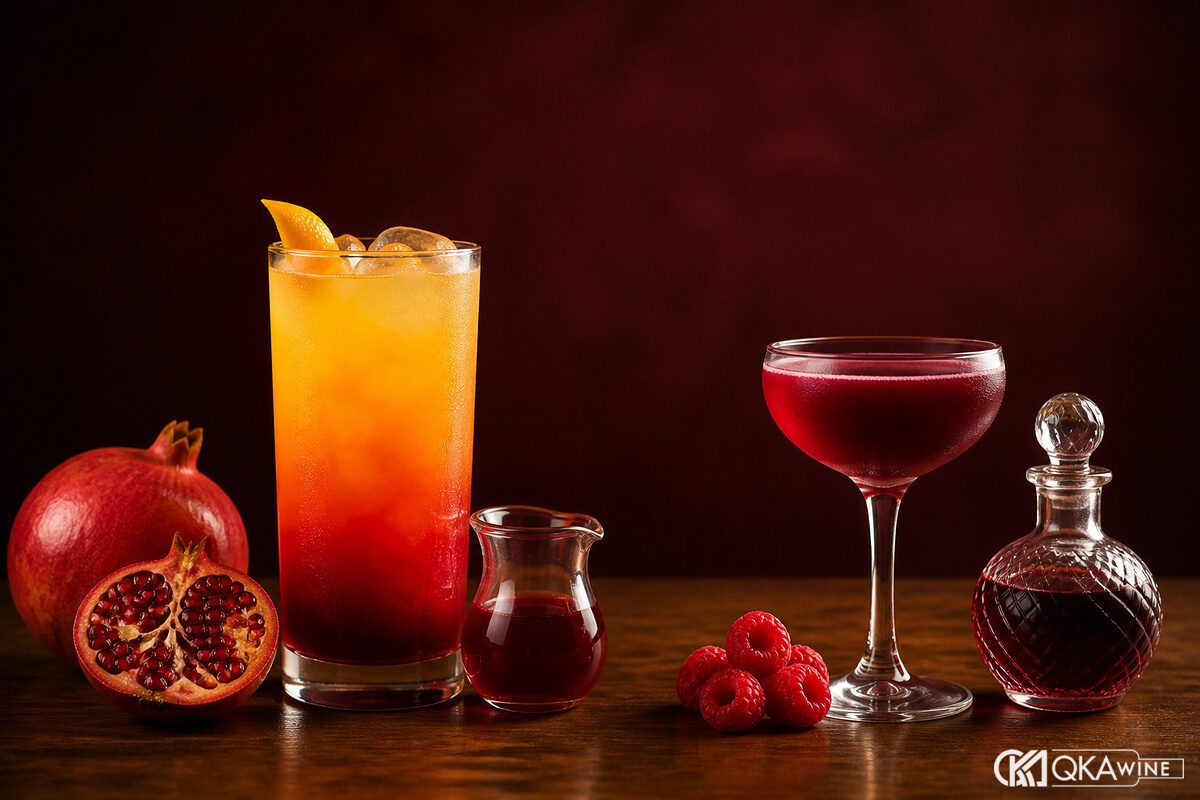 Siro Bols Grenadine cạnh Bols liqueur và ký hiệu không cồn