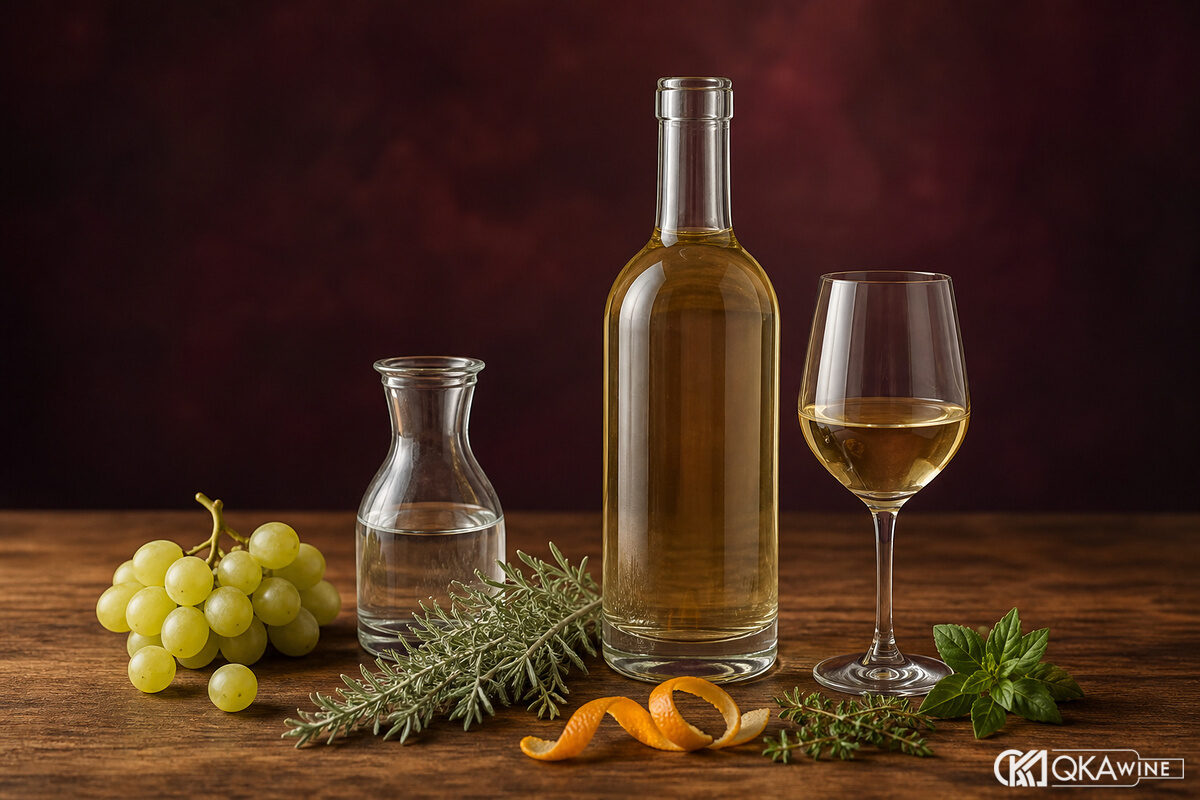Ly Vermouth bên cạnh nho và thảo mộc tạo hương