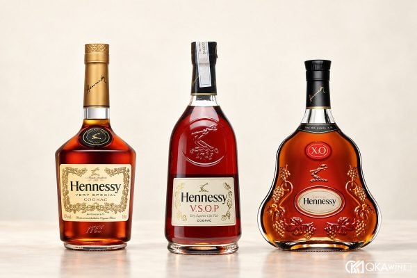 Ba chai Hennessy VS, VSOP và XO đối chiếu theo dòng sản phẩm