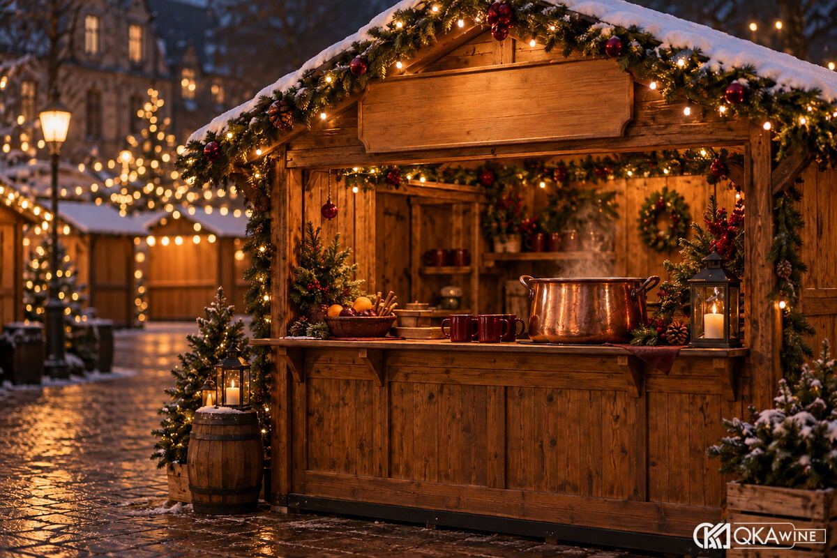 Quầy đồ uống Glühwein tại chợ Giáng sinh châu Âu