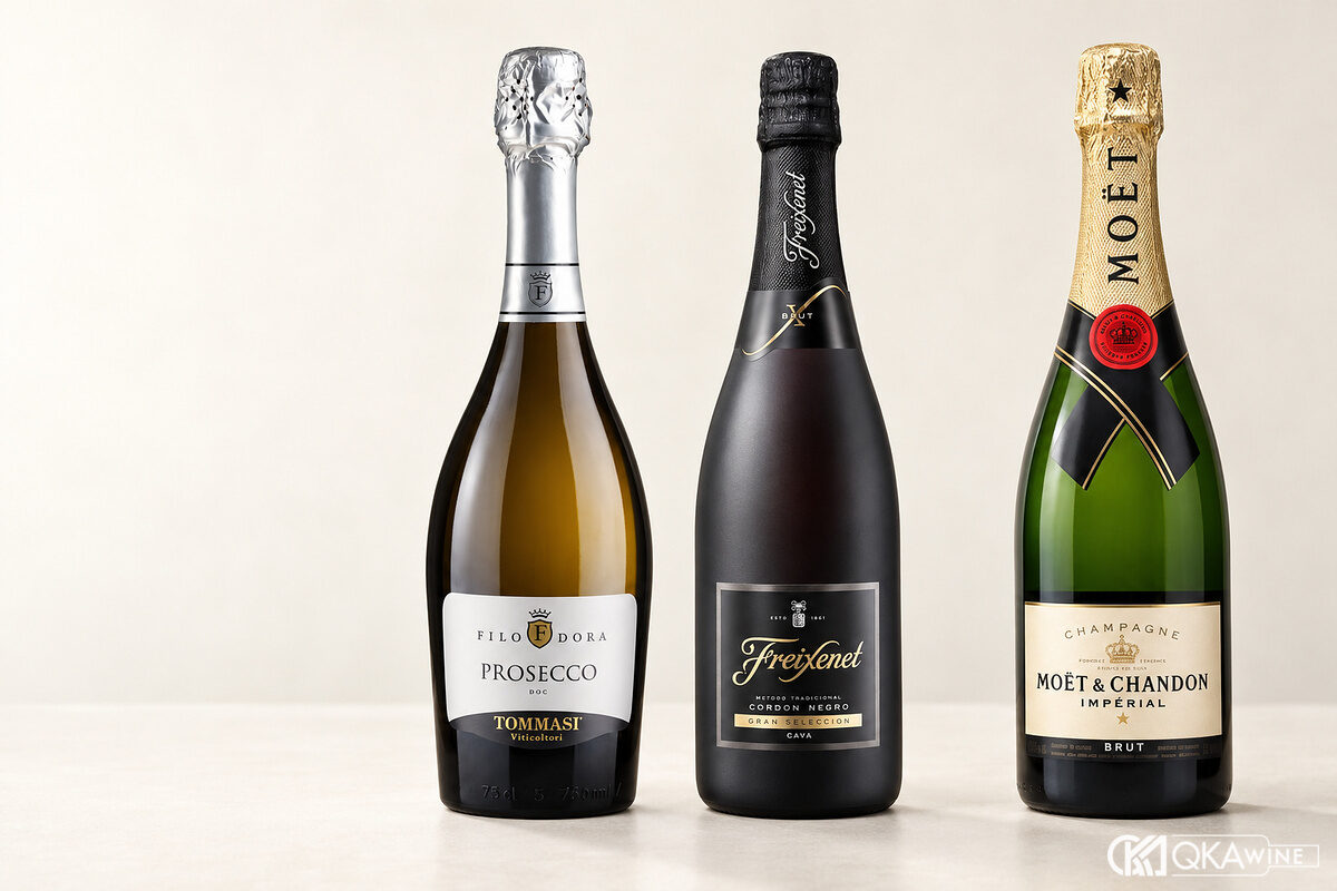 Tommasi Filodora Prosecco và Freixenet Cordon Negro Brut Cava cạnh Moët Chandon Brut