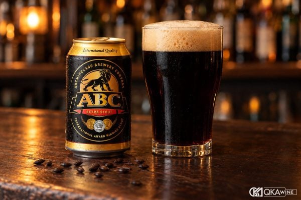 Lon bia ABC rót ra ly nâu đen phủ bọt kem nâu