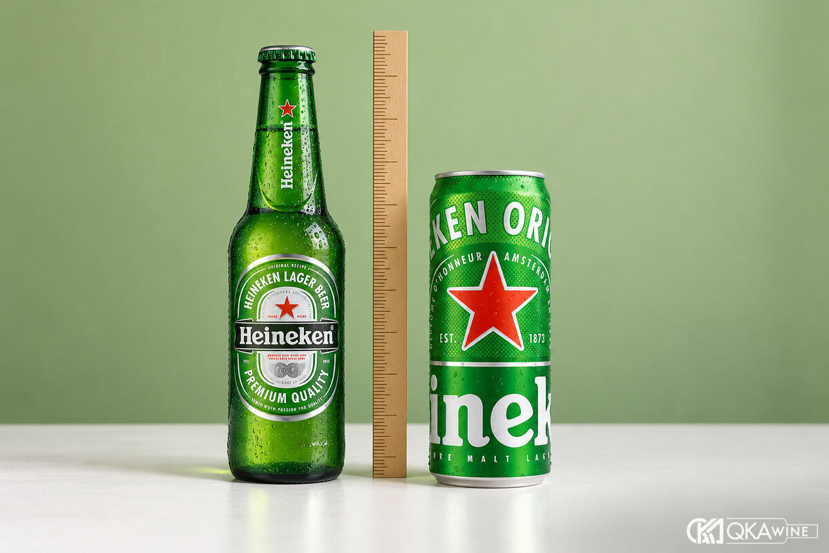 Chai Heineken Pháp 250 ml đứng cạnh lon Heineken 330 ml