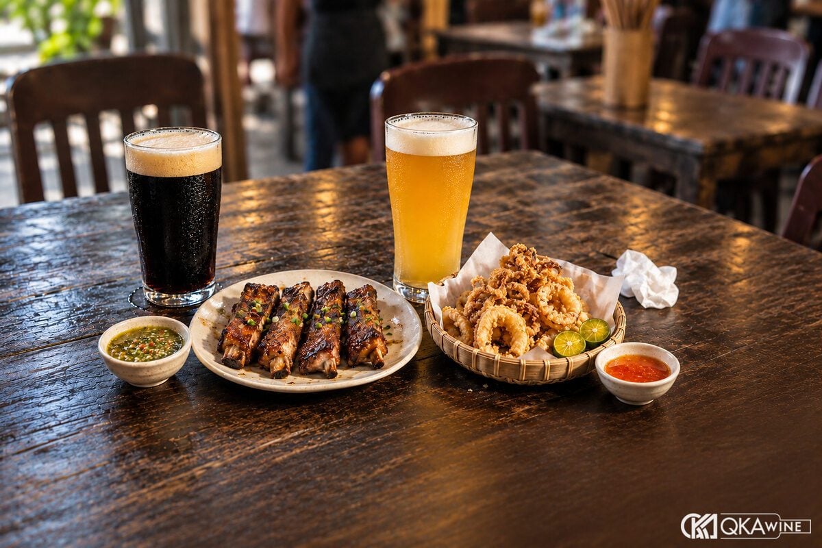 Bia stout cạnh sườn nướng, bia lúa mì cạnh mực chiên