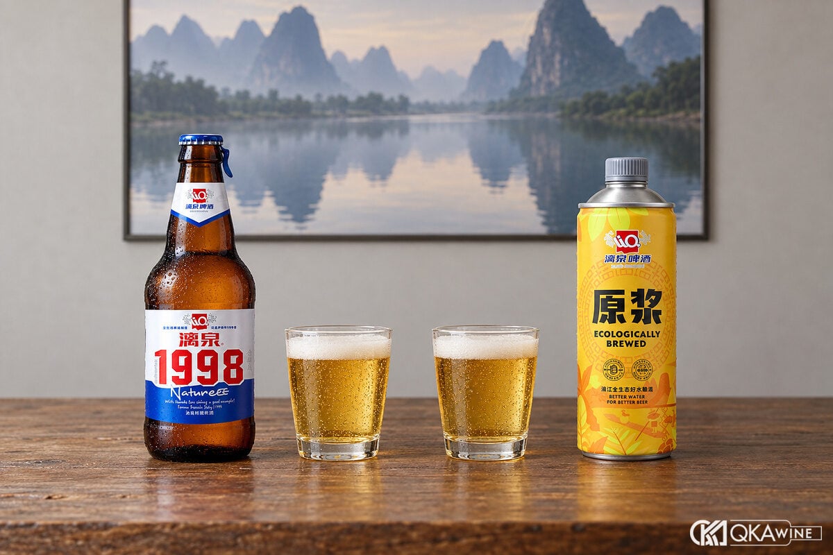 Hai chai bia cùng dáng mang nhãn xanh và vàng cạnh nhau