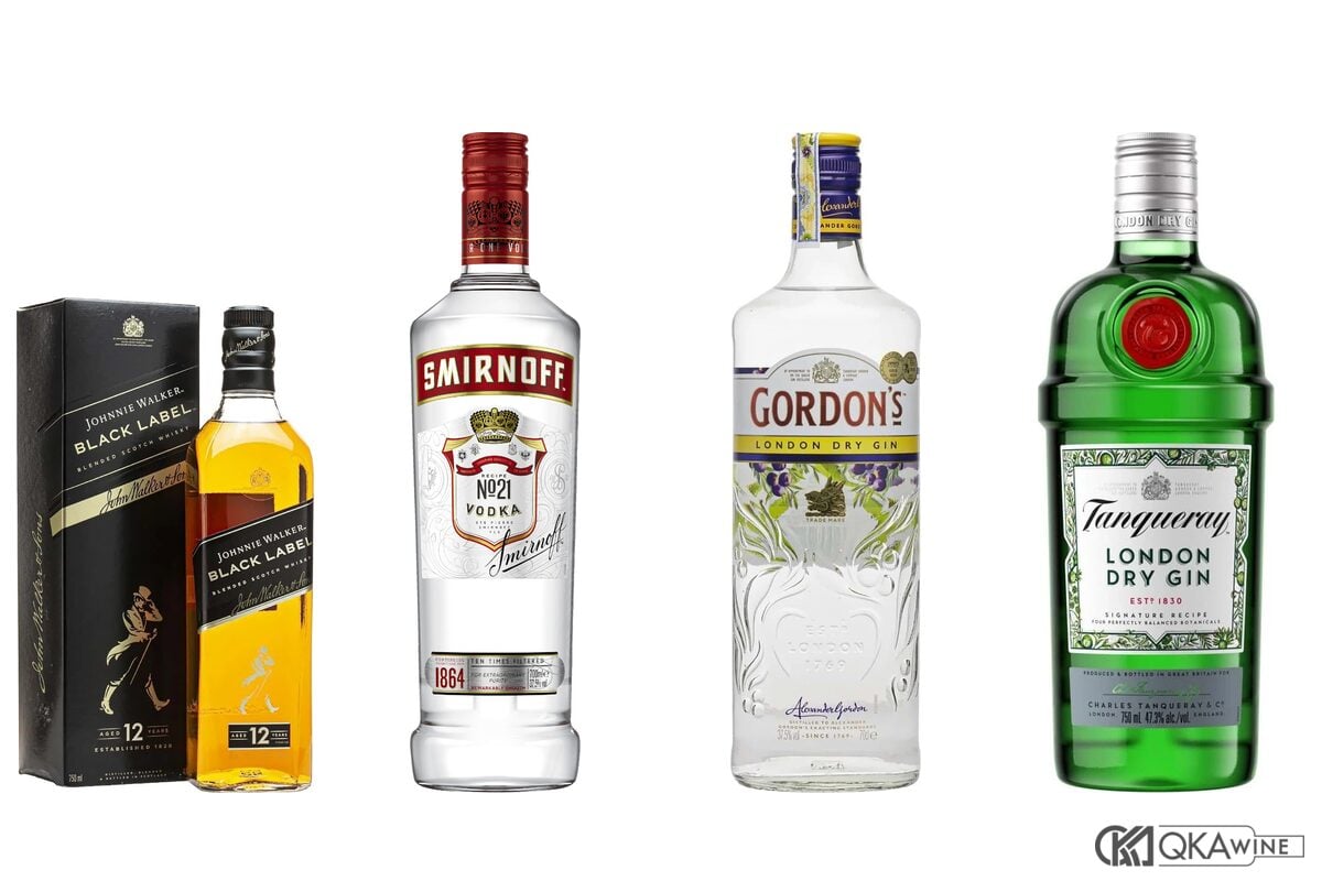 Johnnie Walker Black Label, Smirnoff Red, Gordon's và Tanqueray London Dry Gin