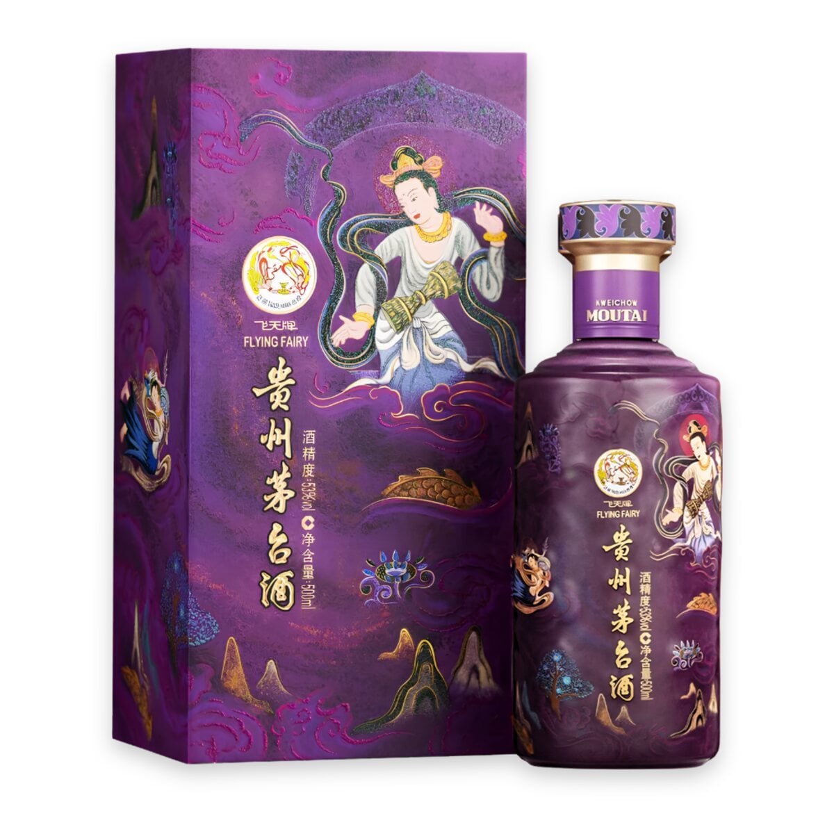 Chai gốm tím vẽ tiên nữ đánh trống và hộp tím Rượu Mao Đài Cổ Nhạc Phi Thiên