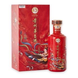 Chai gốm đỏ vẽ tiên nữ thổi sinh và hộp đỏ Rượu Mao Đài Sinh Nhạc Phi Thiên