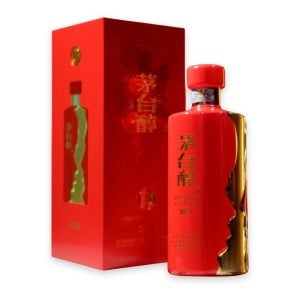 Chai đỏ dải vàng lượn sóng Mao Đài Thuần 2008 cạnh hộp đỏ