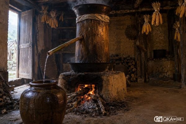 Chõ gỗ nấu rượu ngô trên bếp củi nhà người Mông