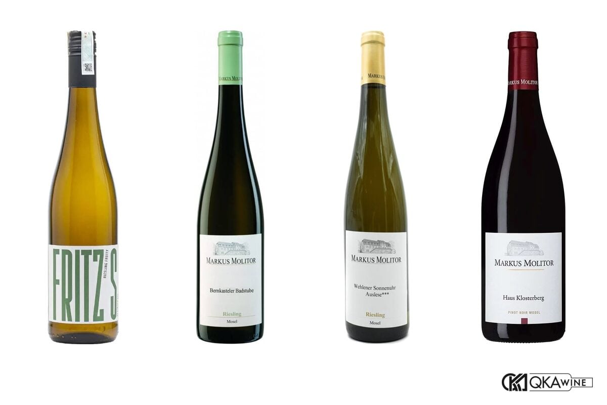 Bốn chai vang Đức tại QKAWine: Fritz Riesling và ba chai Markus Molitor vùng Mosel